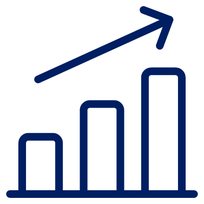 Bar graph with ascending bars and arrow above